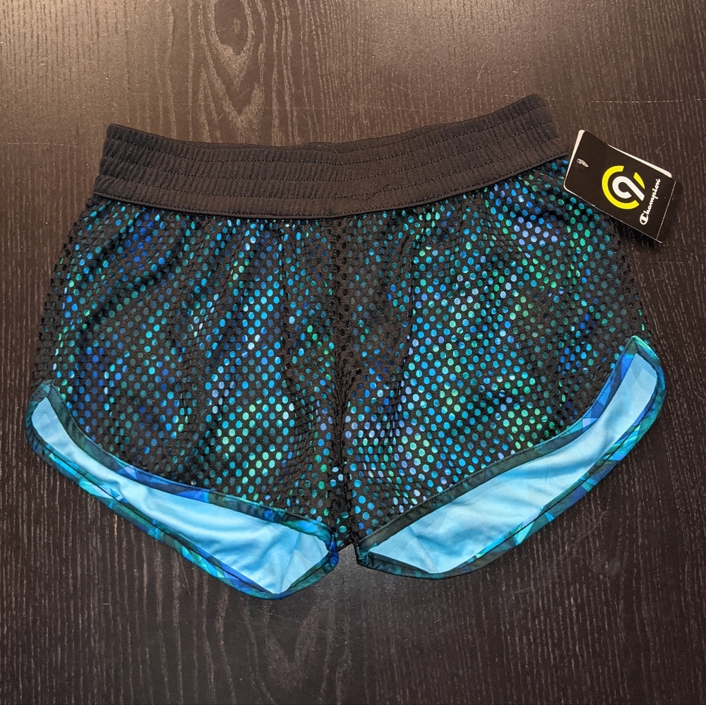 NWT XS Champion Blue/green and black net workout running shorts Athletic Goth